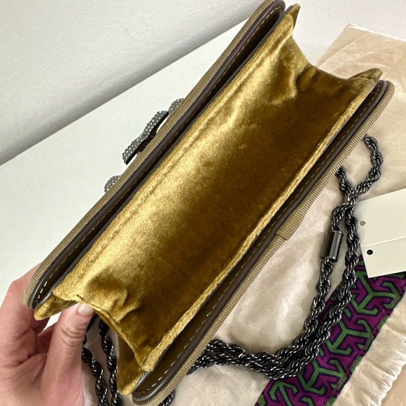 Tory Burch Eleanor Small Velvet Pave Logo Shoulder Bag Purse - Picture 2 of 10